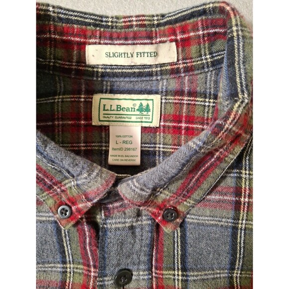 LL bean Shirt Men Large Blue Red Plaid Button Down Scotch Flannel Fitted Vtg - Picture 3 of 6
